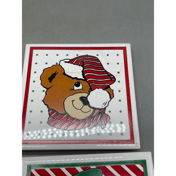 set of 4 Christmas trivets decorative wall hanging rubber feet bears cat READ - Picture 4 of 14